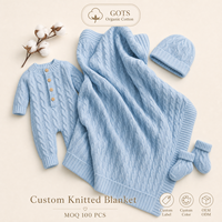 Ensemble cadeau de 4 pièces de couvertures pour bébé en coton biologique tricoté, tricot torsadé, layette pour nouveau-né