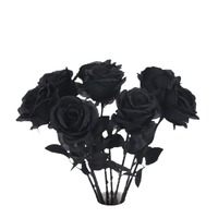 Bunga Mawar Hitam Buatan dari Sutra Dekorasi Halloween Gaya Goth Gelap Buket Semi-Handmade untuk Rumah, Pernikahan, dan DIY