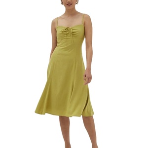 Nuevo Estilo de Vestido Elegante Verde con Tirantes para Mujer, Vestido Largo Informal de Rayón y Lino al por Mayor para Mujer - Product Image 1