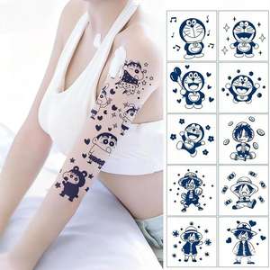 מדבקת קעקוע זמנית ידידותית לסביבה, עשויה מיצי צמחים, בעיצוב טלאים מצוירים, לכיסוי מלא של הזרוע, עמידה במים, עמידה בזיעה, לא מחזירת אור, אמנות גוף. - Product Image 1