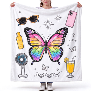 Coperta in <span class=keywords><strong>pile</strong></span> personalizzata Y2K retrò con farfalle e doodle, all'ingrosso, con stampa di fiocchi e fotocamere, morbida, per ragazze - Product Image 6