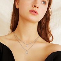 Fine Jewelry Collier pendentif double couche lune et étoile en argent sterling 925