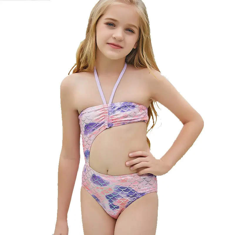 2022 New Fish Scale In Sling Hollow Bể Bơi Suối Nước Nóng Bikini Một Mảnh Áo Tắm Trẻ Em Cô Gái Bikini Đồ Bơi