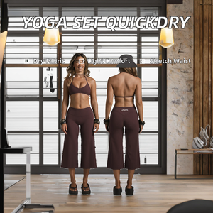 Sujetador deportivo ligero transfronterizo con cuello halter, de spandex/nailon, de secado rápido, y pantalones de yoga cortos de pierna ancha para fitness. - Product Image 2