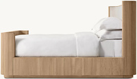 Mobilier d'intérieur moderne rosaces et placages de chêne blanc salon abri de chambre à coucher haut de gamme lit en tissu avec marchepied