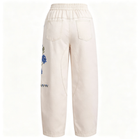 Jean en denim brodé pour femme, taille mi-haute, coupe ample style boyfriend, motif art populaire