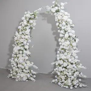 S0297 Event Wedding Backdrop Gate Decor Floral Artificial Flower Row Metal Stand Flower Horn Arch For Wedding