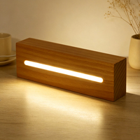 Base lumineuse LED rectangulaire en bois alimentée par USB, lumière blanche chaude, support pour plaque acrylique, ornement en verre de cristal