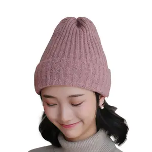 Women's Beanie Autumn-Winter Versatile Cross-Border Knitted Woolen Hat Solid Color Warm Pullover for Foreign Trade