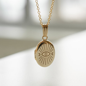 Custom Stainless Steel <strong>Personalized</strong> Photo <strong>Frame</strong> Locket Necklace Sun Moon Evil Eyes Gold Engraved Oval Zircon Trendy Pet Locket - Product Image 1
