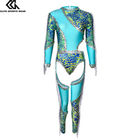 Tenue de majorette bleue, uniforme de majorette, tenue de majorette avec paillettes et franges, uniforme de majorette
