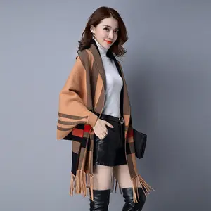 acrylic designer Women shawl alpaca scarf tartan shawls with tassel and sleeves plaid wool pashmina Knitted cashmere scarf