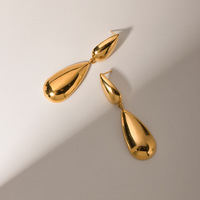 Pendientes Colgantes de Acero Inoxidable al por Mayor, Chapados en Oro de 18K, Antideslustre, con Diseño de Lágrima Gruesa, para Mujer