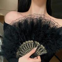 Éventail pliant double face en dentelle classique Lolita et plumes de poulet, pour défilé de mode Cheongsam, soirée de bal et mariage, modèle international