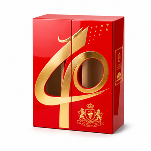 Boîte cadeau de présentation de luxe en carton rigide rouge chinois sur mesure, à double porte, pour deux bouteilles de vin ou spiritueux, vente en gros - Product Image 1