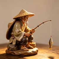 Estatua de Pescador Antiguo de Resina Personalizada BZY, Decoración Artesanal para Jardín Zen, Hogar, Oficina, Escritorio, Regalo Artístico, Venta al por Mayor B2B, OEM