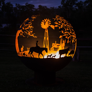 Brasero Esférico de Acero Corten para Jardín, Decoración Personalizada con Efecto de Oxidación y Quemado de Madera - Product Image 4