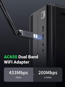 UGREEN AC650 <strong>USB</strong> WiFi <strong>Adapter</strong> for PC Desktop 6dBi Antenna 2.4GHz 5GHz Dual Band Wireless <strong>Adapter</strong> - Product Image 3