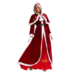 Disfraz navideño de Papá Noel para mujer, vestido rojo con capucha y cinturón y guantes, conjunto de talla adulta - Product Image 5