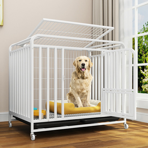 Fabrika özel 48 inç ağır kalın <span class=keywords><strong>Metal</strong></span> büyük köpek kafesi kilitlenebilir tekerlekler ile katlanır köpek kulübesi sandık - Product Image 2