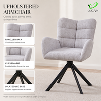 Fauteuil de salon ergonomique moderne OKAY avec base pivotante à 360 degrés, dossier haut, pieds en métal de qualité commerciale, chaise de salle à manger en tissu pour hall d'hôtel