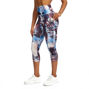 OEM ODM Sublimation Printed Athletic <b>Crop</b> <b>Leggings</b> Moisture Wicking Stretch Yoga Fitness Pants with Phone Pockets for Women - Product Image 4