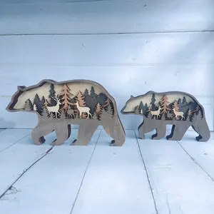 Penjualan laris patung serigala kayu dekorasi rumah hewan