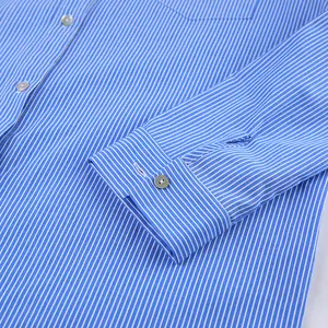 قمصان نسائية بكتف مبطنة من Enyami, بلوزة نسائية بكتف مبطنة وأكمام طويلة مخططة باللون الأزرق ملائمة لفصل الربيع
