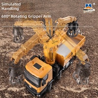 Camion RC électrique en alliage HN 1538 1:14 2.4G 26CH avec grue montée, grappin à bois et benne basculante, véhicule de construction jouet pour les 8-13 ans