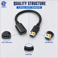 Câble d'extension USB 3.0 professionnel LUNG KAY, mâle vers femelle, 5 Gbps, câble de données USB tressé pour PC, hub, caméra, OEM ODM personnalisé