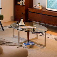 Table basse de style chinois ancien en verre trempé, pour salon, petit appartement, rétro, ovale, simple, table basse française