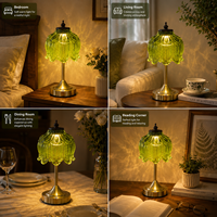 Lampu Meja Kristal Elegan Tanpa Kabel, Dapat Diisi Ulang, Kontrol Sentuh, LED Dapat Diredupkan, Lampu Malam Kaca, Lampu Meja Vintage untuk Dekorasi Rumah