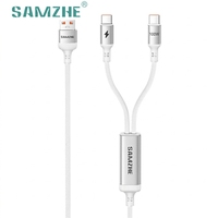 Cable de Carga SAMZHE de 1.5m, 100W, USB-A a Doble Tipo-C, Carga Rápida de 6A, Cable de Datos Trenzado Blanco para iPhone, iPad, Samsung, Uso en Automóvil