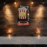 Enseignes lumineuses LED Art Déco Popcorn, motif rétro, rectangulaires, en métal, faites à la main, en étain gaufré, pour décoration murale