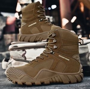 DFA1206 AS33 -4 Bottes d'extérieur imperméables en daim marron coyote et cuir de vachette noir, camouflage Woodland, pour randonnée et entraînement - Product Image 3