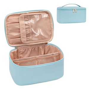 กระเป๋าเครื่องสำอางแบบมีซิป กระเป๋าใส่เครื่องสำอางพกพา ความจุขนาดใหญ่ กระเป๋าเดินทางสำหรับใส่เครื่องสำอาง กระเป๋าเก็บของแบบมีช่องแบ่ง พร้อมหูหิ้ว - Product Image 2