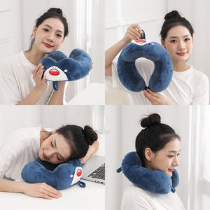 Oreiller de voyage en velours doux en forme de U pour la sieste au bureau, support portable pour avion, couleur bleu requin, 28x26x14cm - Product Image 2