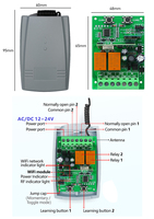 Control Remoto Universal WiFi RF de 2 Canales con Función de Privacidad Opcional, Receptor de Radio Autoaprendizaje de 433MHz, 4 Botones, 30m