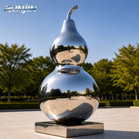 Sculpture d'art en métal en forme de double gourde en acier inoxydable poli miroir, sculpture emblématique de la place du parc, fabrication sur mesure