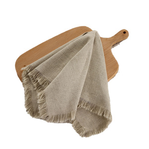 Linen Cotton Napkins with Tassels Raw Edge Fringe, Rustic Farmhouse Table Napkin Reusable <strong>Tea</strong> <strong>Towel</strong>, Boho Wedding - Product Image 2