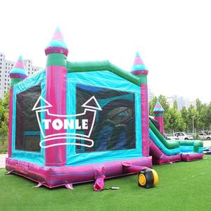 Thương mại cổ điển đầy màu sắc Bounce House <span class=keywords><strong>Inflatable</strong></span> <span class=keywords><strong>Combo</strong></span> với Dual Lane ướt khô trượt để bán - Product Image 5