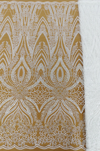 HY3163 Alta Calidad Trabajo Pesado <span class=keywords><strong>blanco</strong></span> 3D encaje largo con cuentas Boda nupcial con encaje vestido de lentejuelas nueva tela africana - Product Image 6