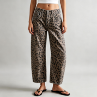 Jean imprimé léopard pour femme, coupe large et ample, taille mi-haute, style décontracté urbain
