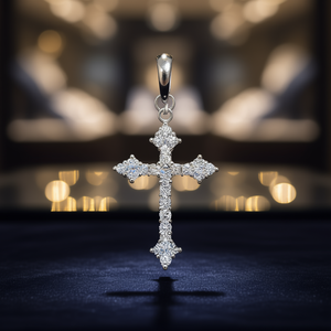 Pendentif Croix en Or Blanc, Argent 925, Cristal Strass, Sertissage Griffe, Bijou Chrétien Religieux Unisexe - Product Image 2