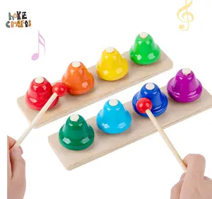 Juego de campanas de mano brillantes para actividades de preescolar, juguete sensorial de sonido para niños pequeños, Juguete musical de madera de 8 tonos