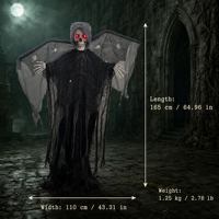 Squelette fantôme debout pour Halloween de 1,65 m avec yeux rouges lumineux pour la décoration de maison hantée