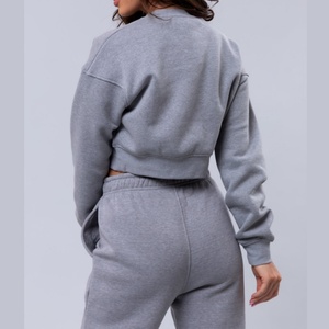 Sudadera Corta de Felpa Gris Jaspeado con Hombros Caídos y Cuello Redondo para Mujer, en Oferta - Product Image 4