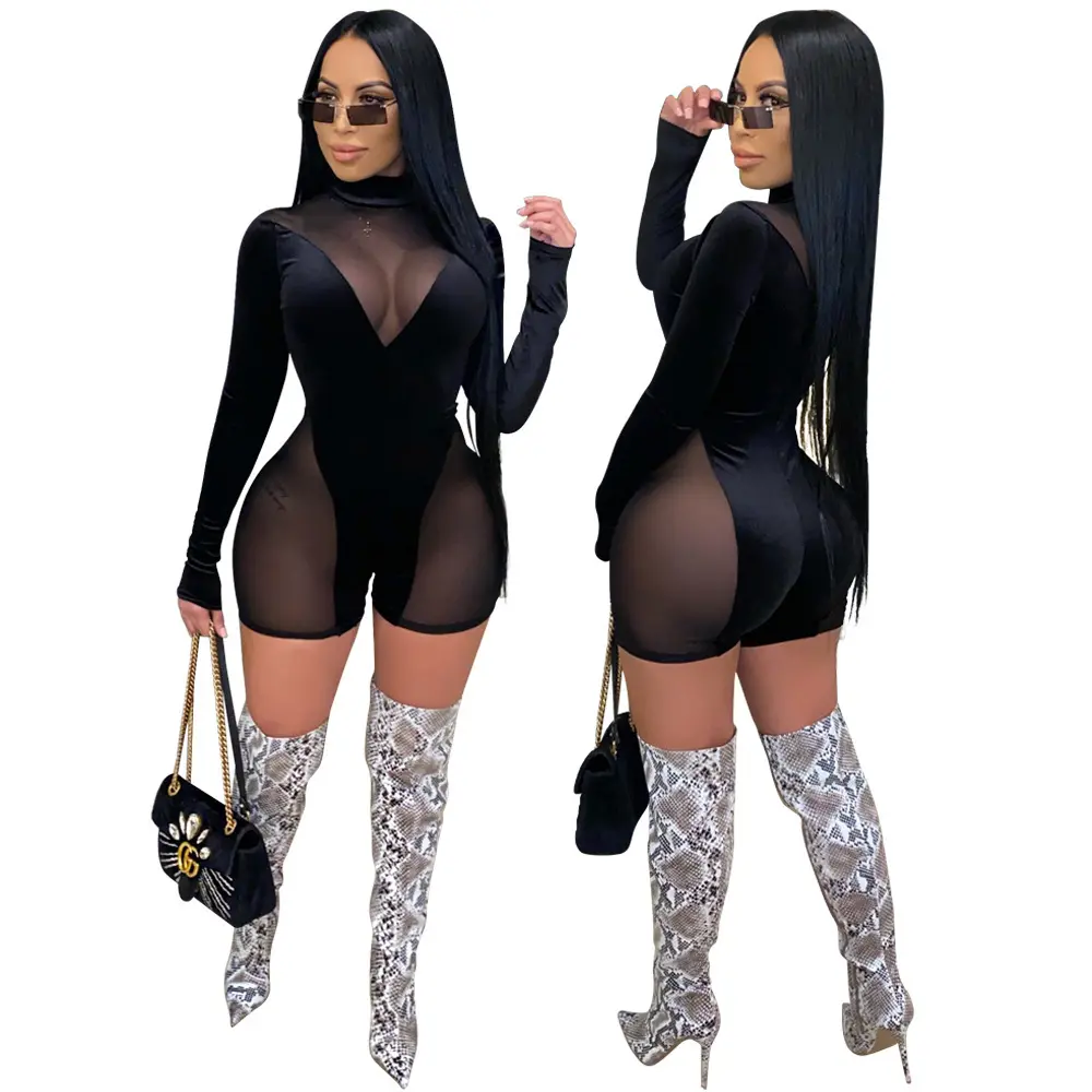 2021 new arrivals women clothes Sexy perspective mesh slim one-piece shorts good quality sexy women clothing