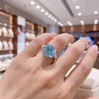 Bague de fiançailles de luxe en diamant bleu de laboratoire, argent sterling 925, certification IGI, coupe ancienne européenne, pavé de diamants