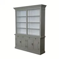 P1804-C Bibliothèque de style français à deux compartiments, petite, en bois massif, blanche, antique, meuble de maison pour grand salon ou chambre